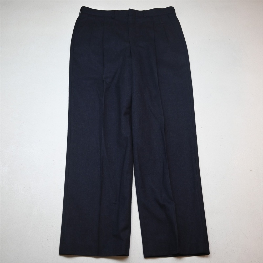 Vtg USA 33x30 Blue 100% Wool Flannel Pleated High Waist Baggy Dress Mens Pants